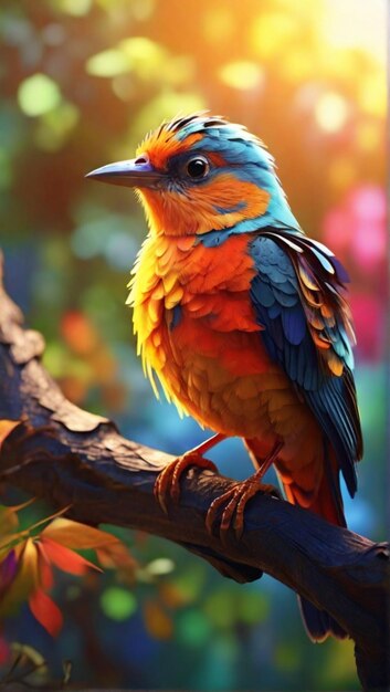 a colorful bird with a blue and orange body and a blue and yellow body