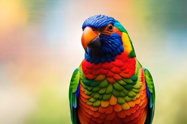 A colorful bird with a blue and yellow beak