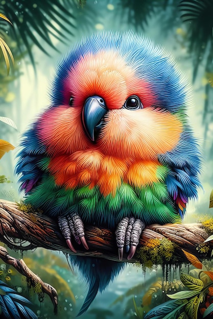 Красочная птица с ярко-голубой головой и зеленым цветом