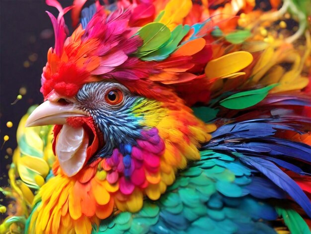 a colorful bird with a colorful background of feathers