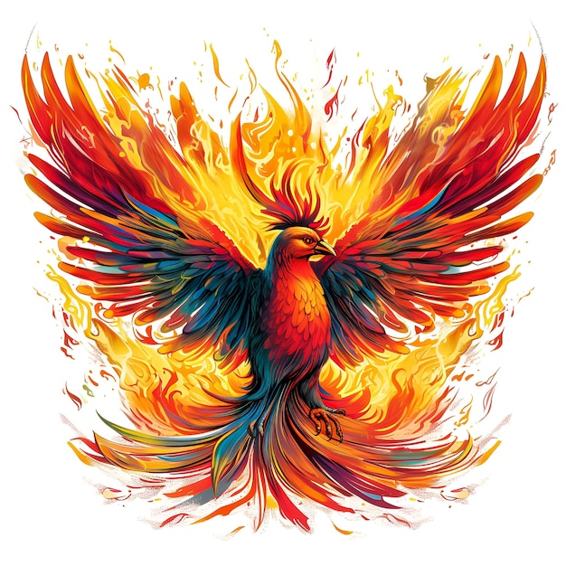 a colorful bird with a colorful background with flames like a bird.