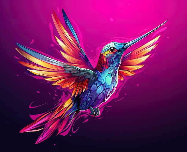 a colorful bird with a colorful wing with a blue and red background.