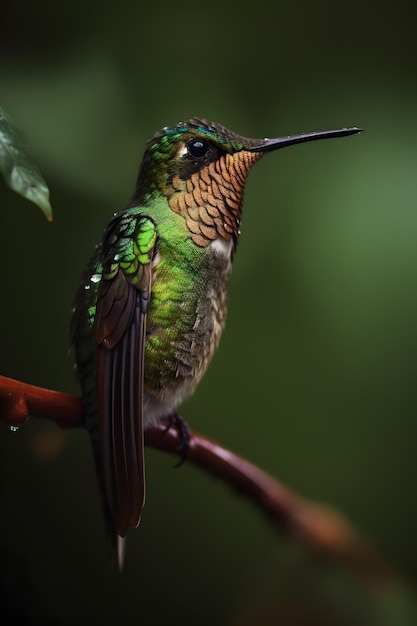 Photo a colorful bird with green and orange feathers sits on a branch