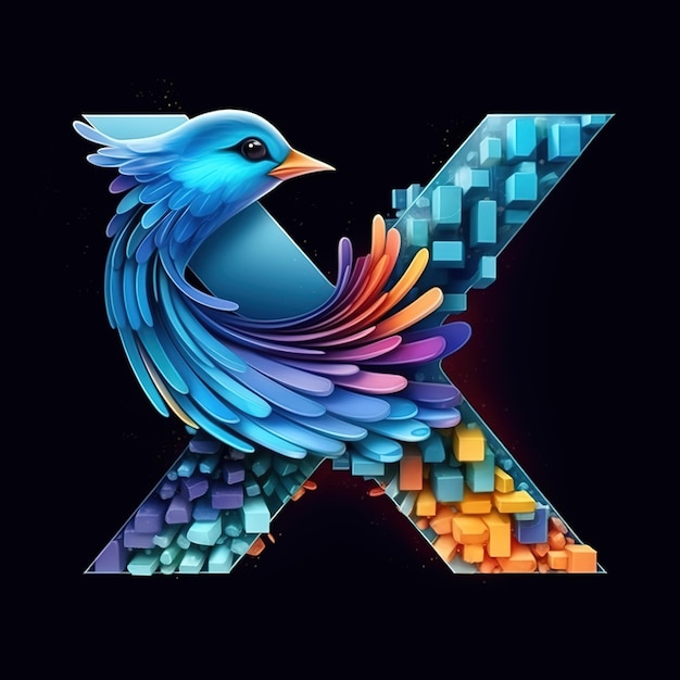 a colorful bird with a letter x on it