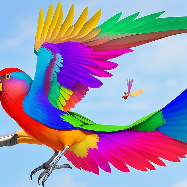 A colorful bird with a long beak is flying