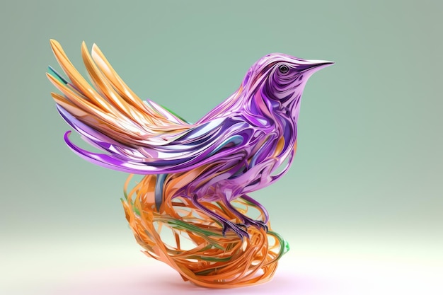 A colorful bird with orange and purple feathers is displayed.