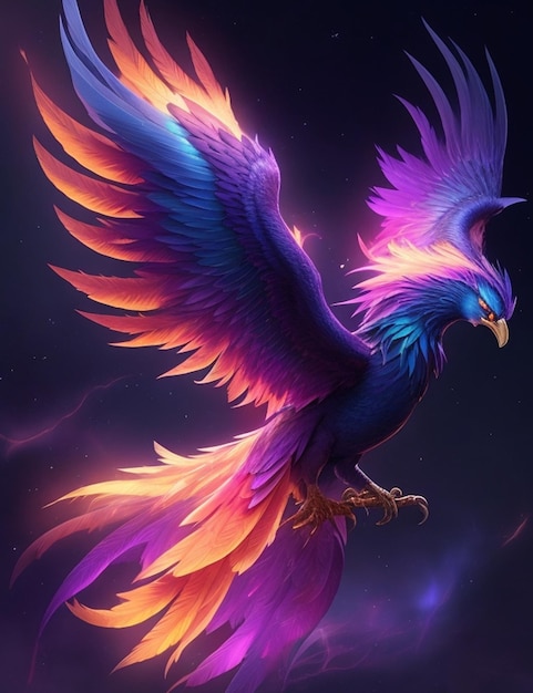 a colorful bird with a purple and blue tail and purple wings is shown in this illustration.