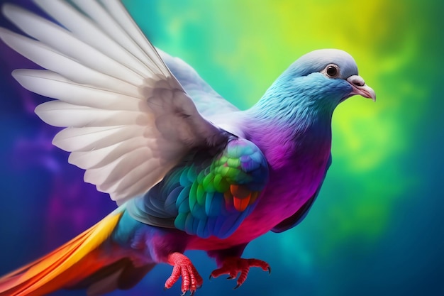 A colorful bird with a rainbow background