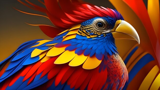 a colorful bird with a red blue and yellow feathers