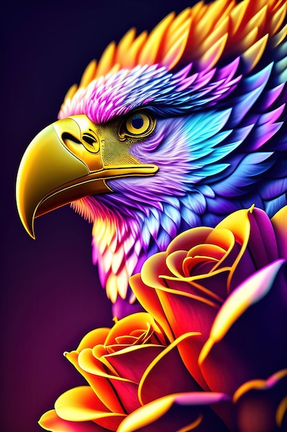 A colorful bird with roses on it