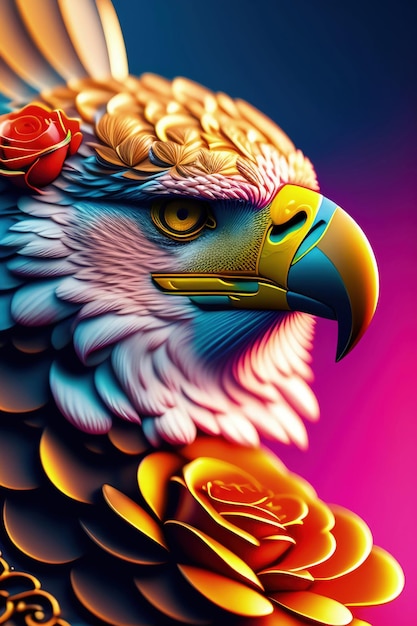 A colorful bird with roses on it