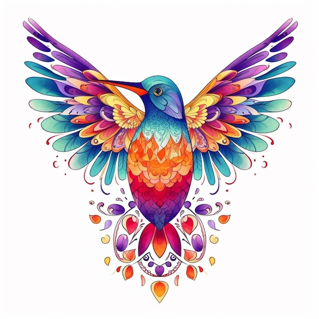 a colorful bird with wings spread out and a heart in the background generative ai