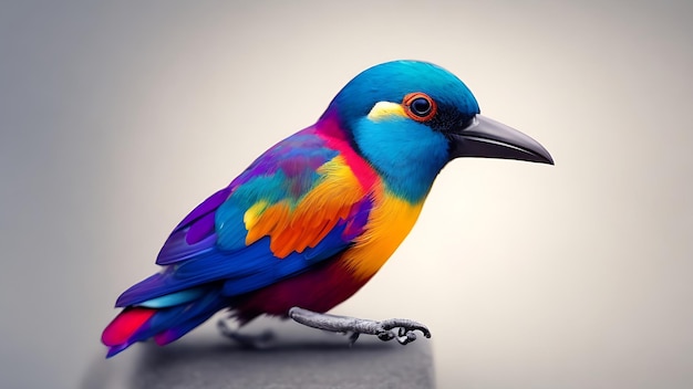 Foto un uccello colorato con la parola su di esso su uno sfondo grigio
