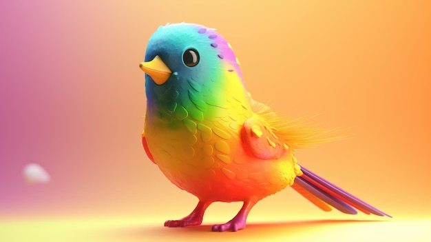 Красочная птица с желтым фоном и синим хвостом.