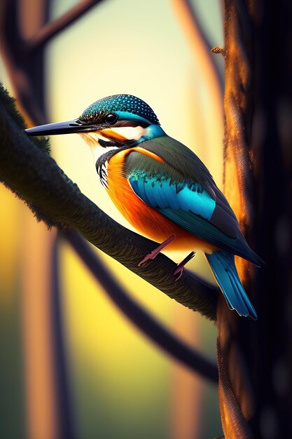 a colorful bird with a yellow background