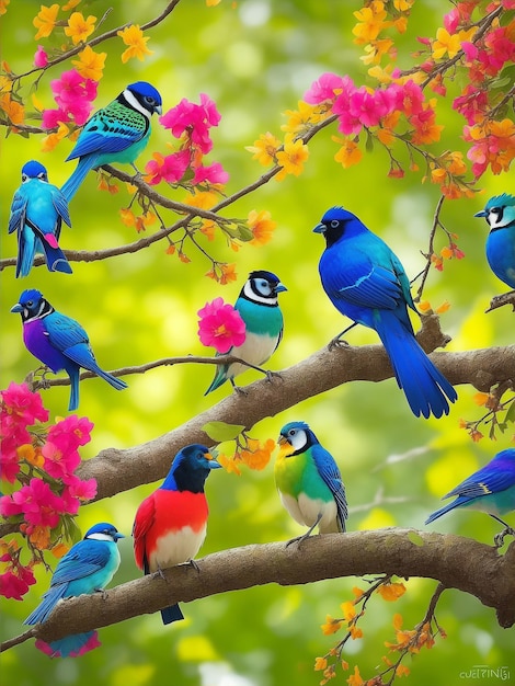 colorful birds ai generate