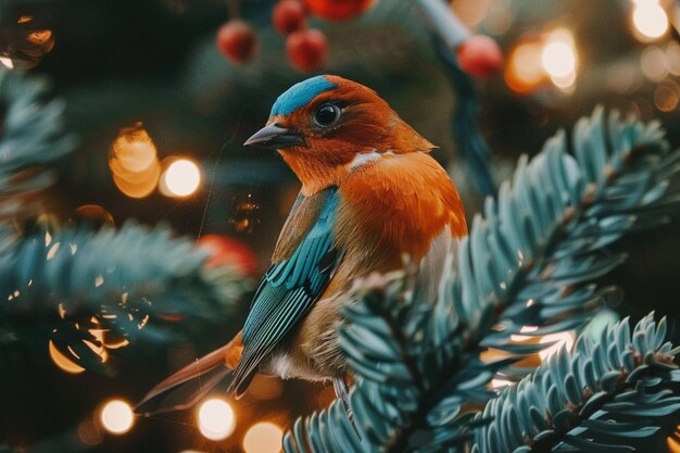 Colorful birds on christmas scene