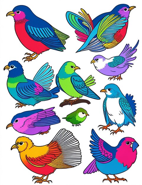 Colorful birds illustration with flower background