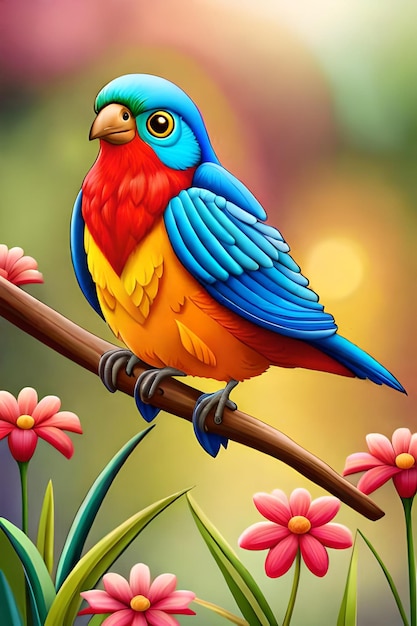 Colorful birds illustration with flower background