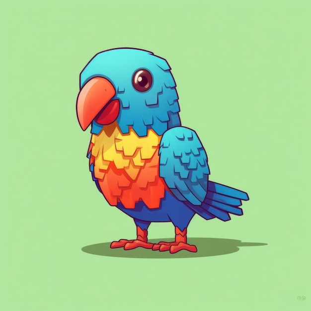 2D ゲームアートスタイルのカラフルな鳥とオウムの面白いイラスト