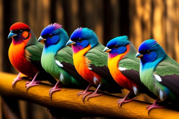 Colorful birds on a perch