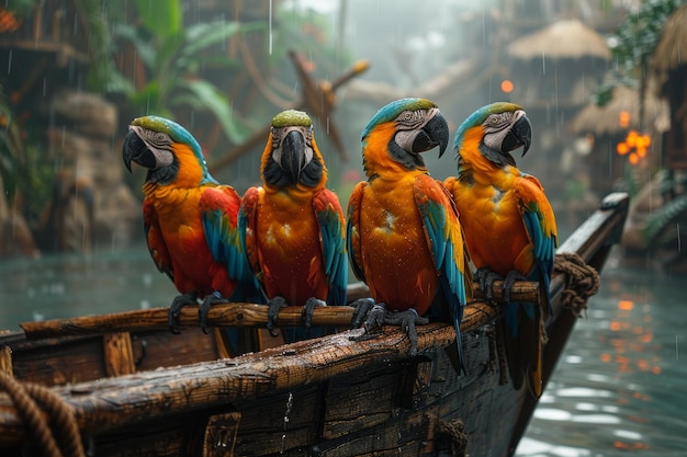 Photo colorful birds perched on boat