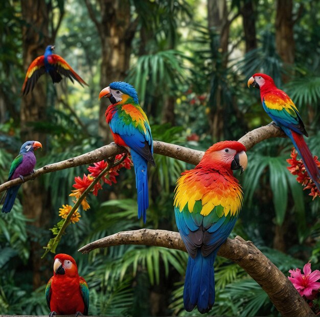 Photo colorful birds in tropical paradise