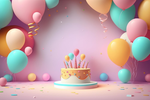 Colorful birthday background with balloons Generative AI Illustrations