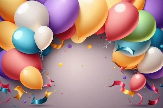 Colorful birthday background with balloons Generative AI Illustrations