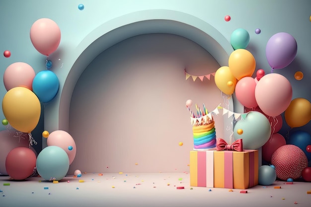 Colorful birthday background with balloons Generative AI Illustrations