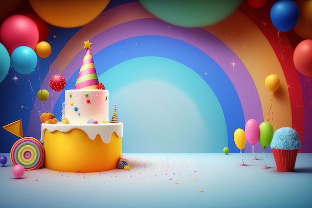풍선 생성 AI 삽화가 포함된 다채로운 생일 배경