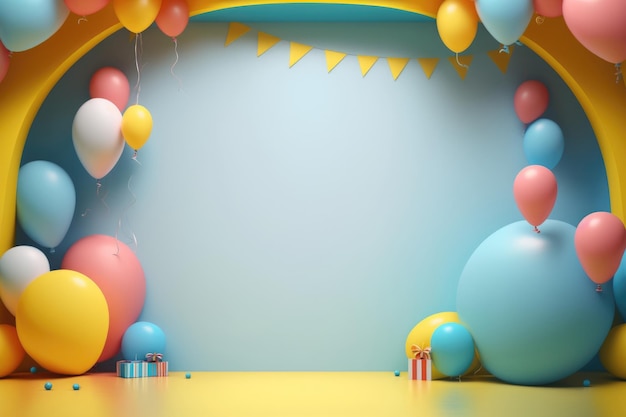 Colorful birthday background with balloons and place for text illustration ai generative