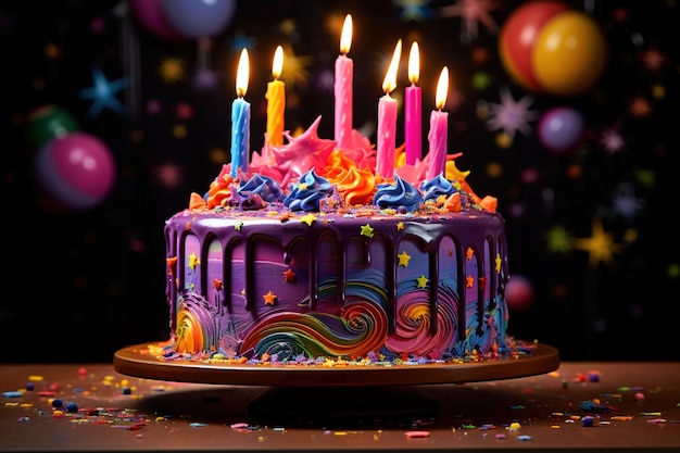 누군가에게 경의를 표하는 다채로운 생일 케이크