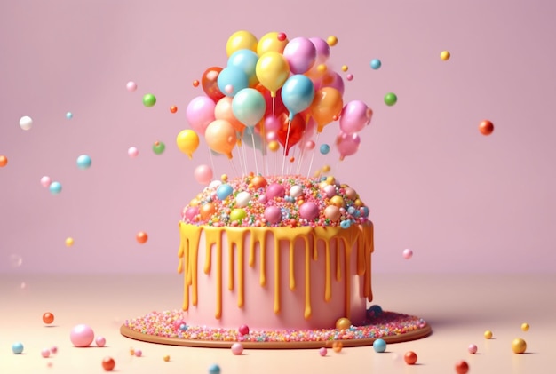 Colorful birthday cake on pastel background generative ai