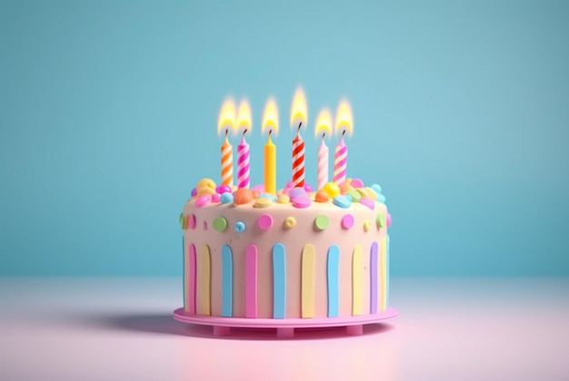 Colorful birthday cake on pastel background generative ai