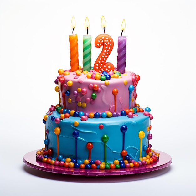 Colorful birthday cake with sprinkles and candles