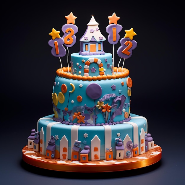 Colorful birthday cake with sprinkles and candles