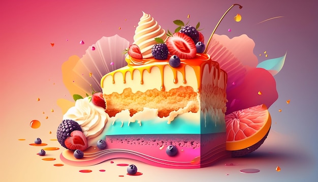 Красочный торт ко дню рожденияселективный фокусГенеративный ИИ