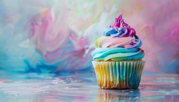 Photo colorful birthday cupcake on artistic background