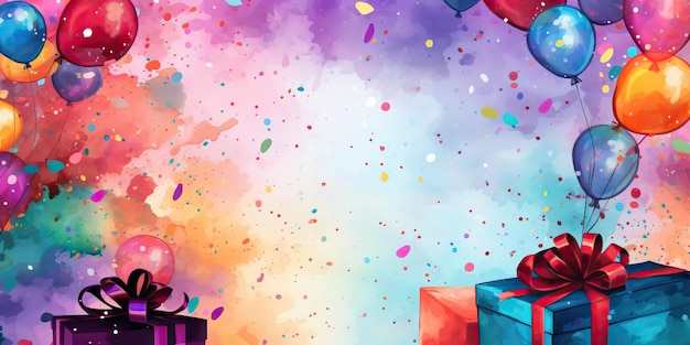 Colorful birthday theme background with presents ai generated