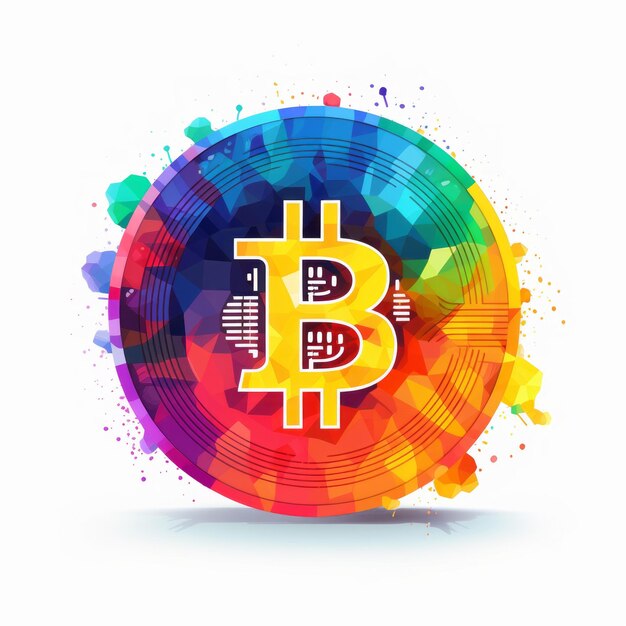 Colorful Bitcoin Art Abstract Symbol With Chinese Iconography And Memphis Design