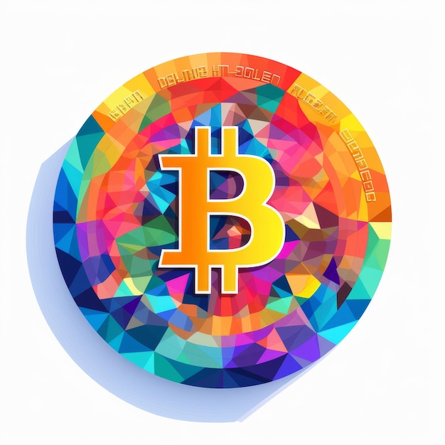 Colorful Bitcoin Art Psychedelic Flat Design With White Background