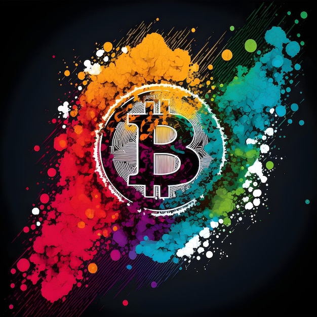 Colorful bitcoin illustration neon splash