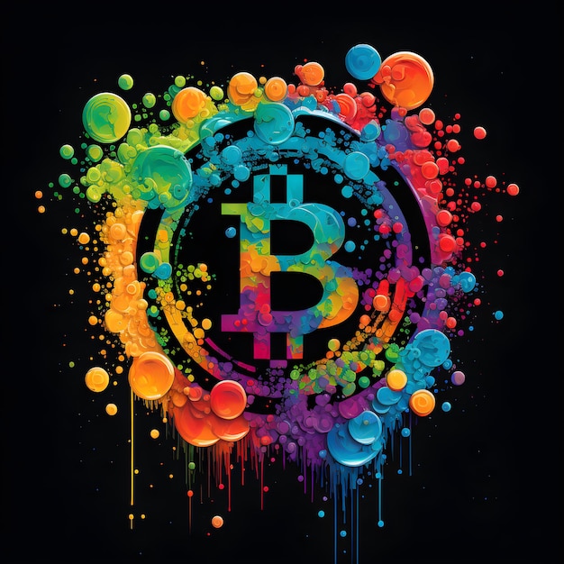 Colorful bitcoin illustration neon splash