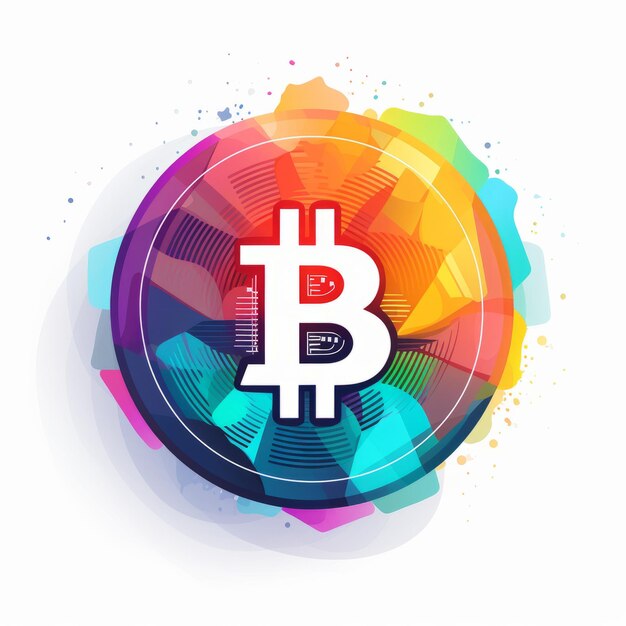 Colorful Bitcoin Symbol In Crystal Cubism Style