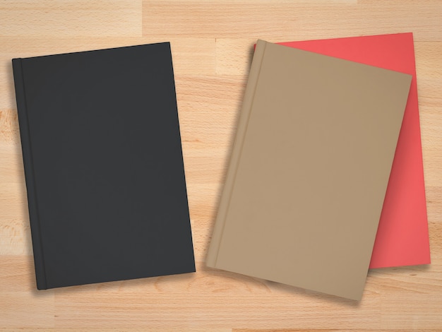 colorful blank books on wood table