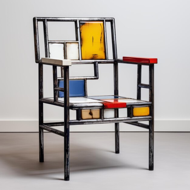 Photo colorful block frame chair a modern de stijl sculpture