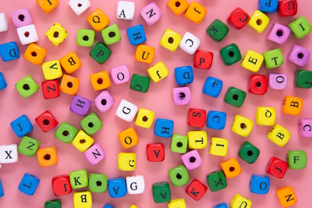 Colorful blocks with letters.