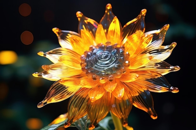 Colorful Blossoming Floral Beauty a Vibrant Macro Closeup of a Yellow Gerbera Petal with Water Drops on a Fresh Green Leaf on a Bright Background of a Wet Raindrop in a Garden in Summer