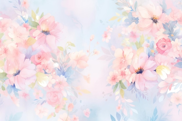 写真 カラフルな青とピンクの花の水彩パターン 背景の壁紙 バレンタインデーのバナー